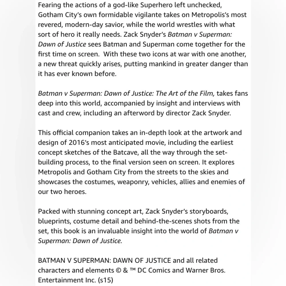 NWT Batman v Superman (2016) Behind the Scenes Hardcover Book